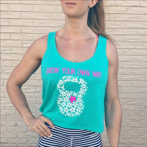 Grow Your Own Way KettleBell Crop Top Aqua Tank - Picture 5 of 8